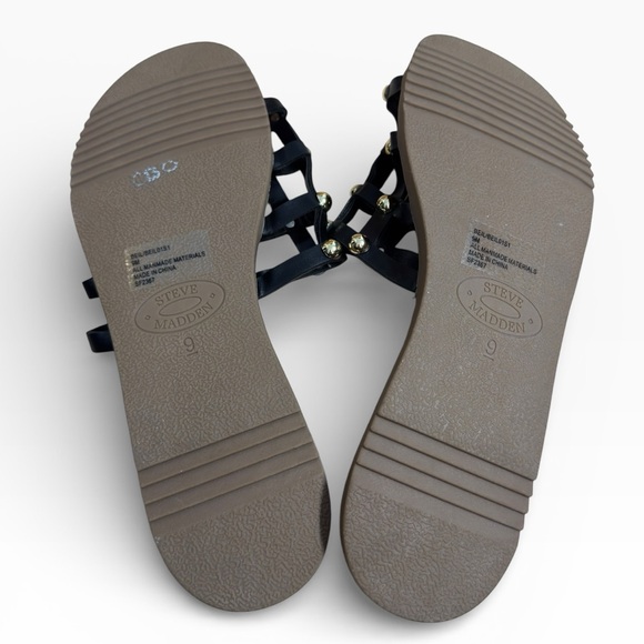 Steve Madden Skyler Black Studded Cage Slide Sandals Size 9 Gold Studs - Picture 7 of 9